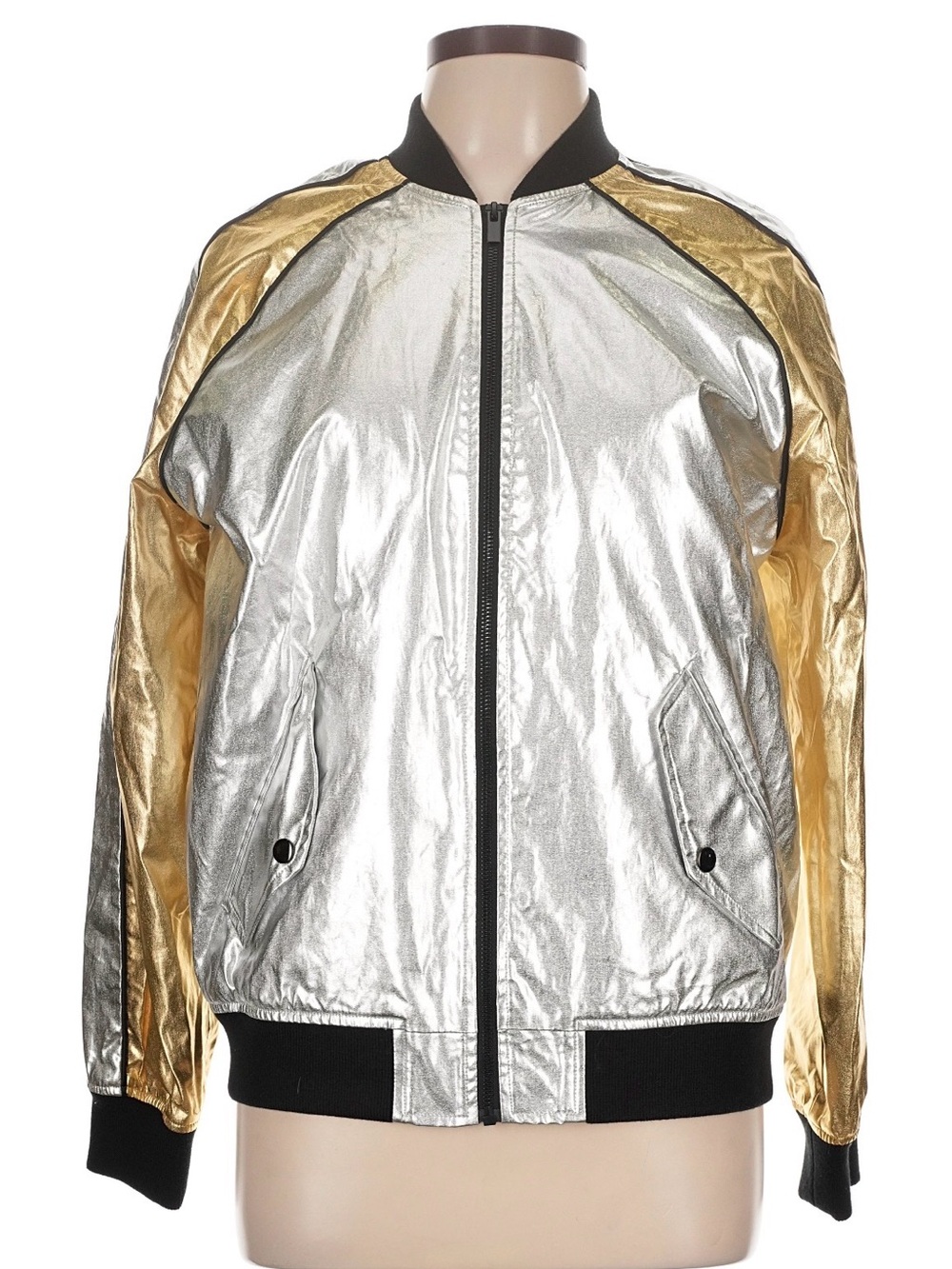 The Kooples Silver and Gold Metallic Bomber Jacket